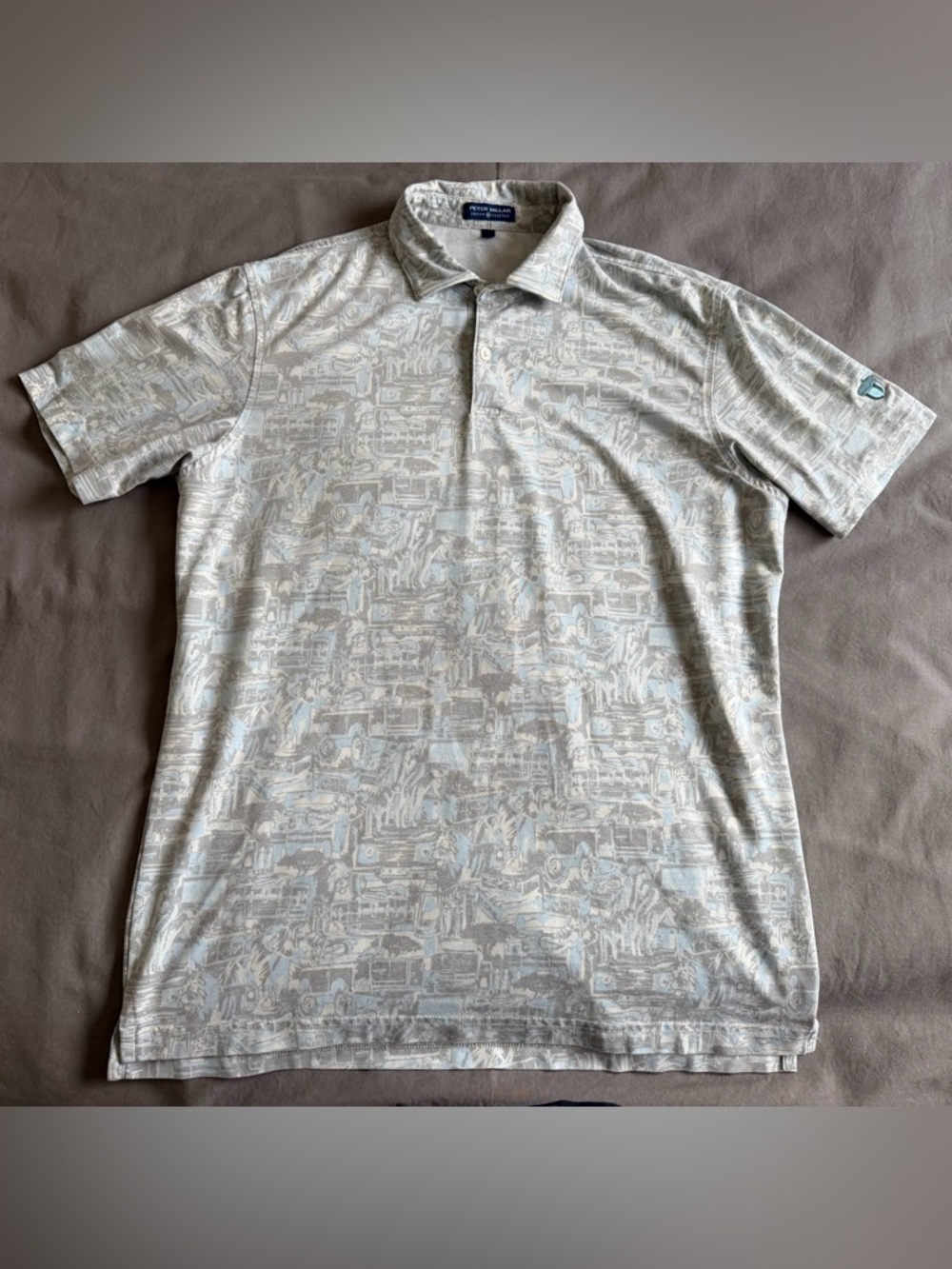 Peter Millar Crown Crafted Polo Shirt Safari Print Mens Medium Blue Knit Tech